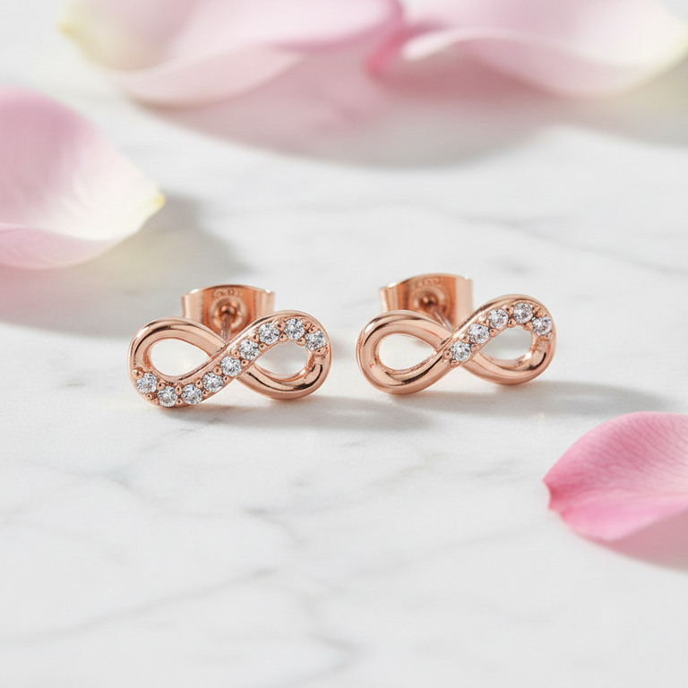 Tipperary Crystal Rose Gold Infinity Stud Earrings with Crystal Detail Jewellery Gift for Women