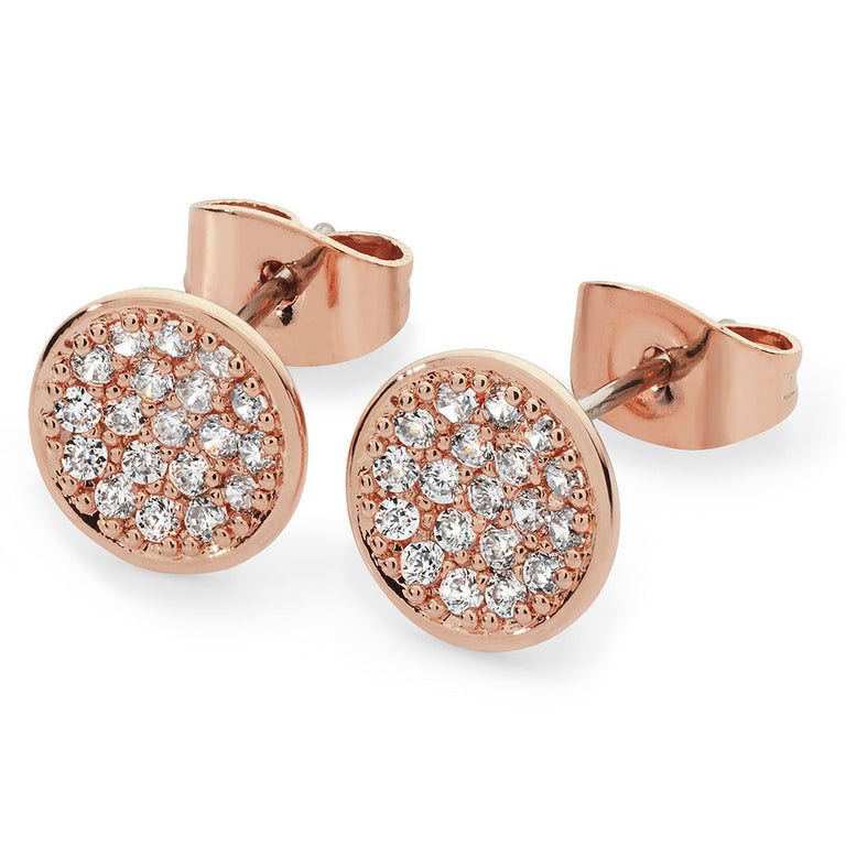 Tipperary Crystal Pavé Full Moon Rose Gold Earrings with Clear Crystals – Elegant Jewellery Gift