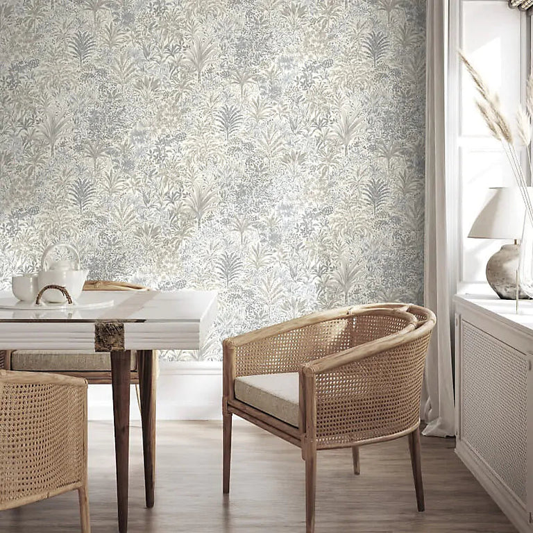 Vymura Capri Palm Tree Wallpaper Grey Textured Vinyl Botanical Home Decor Wallpaper 10m Roll