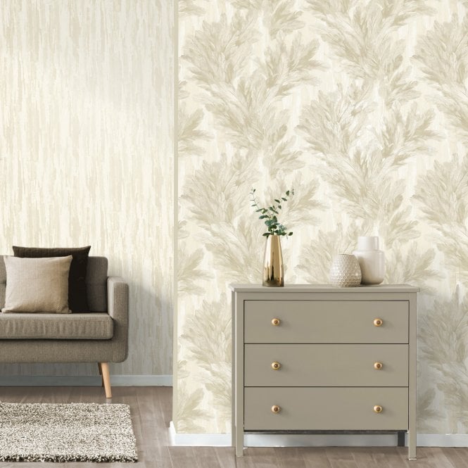 Vymura Gianni Trailing Feather Wallpaper Textured Matte Finish, Luxury Home Decor Wallcovering