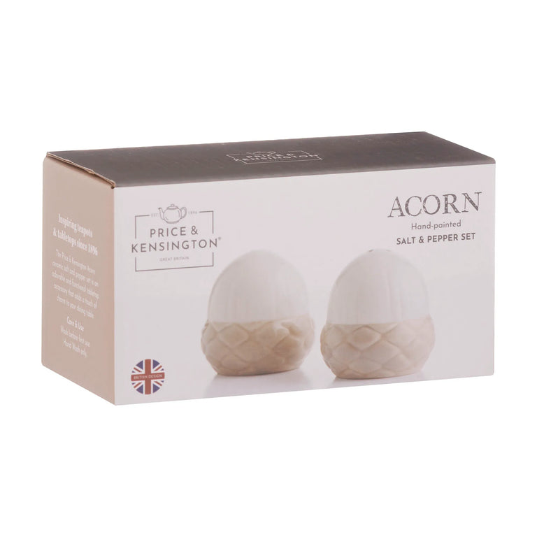 Price & Kensington Acorn Salt & Pepper Set Ceramic Shakers for Dining Tables & Kitchen Decor