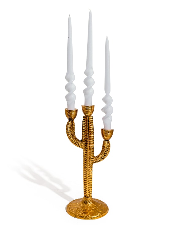Aluminium Gold Cactus Candelabra Centrepiece Decorative Candle Holder for Contemporary Home Décor