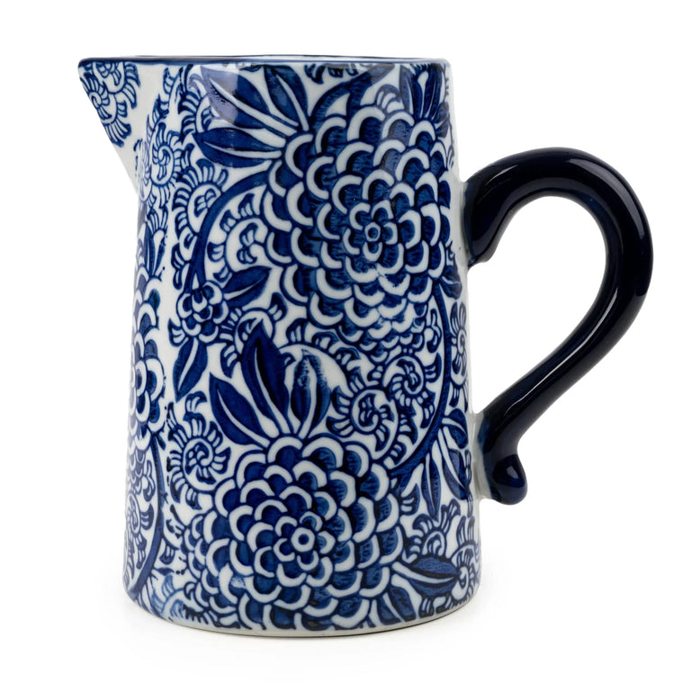 Candlelight Blue & White Ceramic Milk Jug 14cm – Decorative Floral Serving Jug for Dining & Kitchen Tables