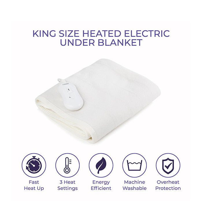 Carmen Kingsize Heated Under Blanket 70W with 3 Heat Settings, Machine Washable Personal Care Essential