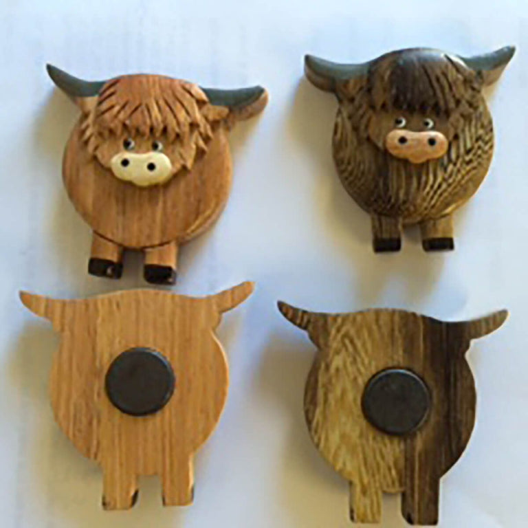 Highland Cow Wooden Magnet with Grey Horns – Rustic Fridge Decor General Accessories Gift