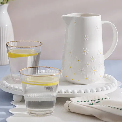 Price & Kensington Daisy Ceramic Jug 1.2L – Embossed Floral Drinking Jug with Handle