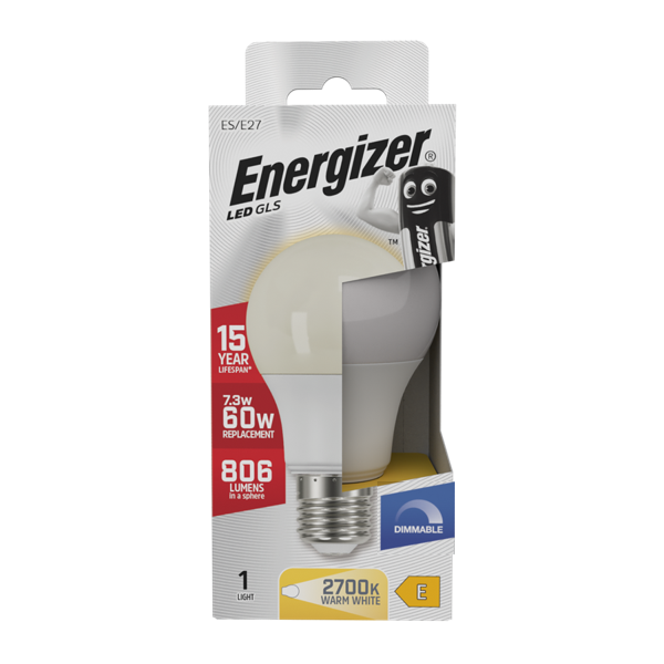 Energizer LED Bulb 7.3W (60W Equivalent) B22 Opal GLS Lamp – Daylight 6500K | Energy Efficient Lighting for Home & Office