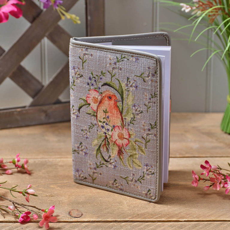 Garden Birds Floral Robin Linen Covered Notebook Plain White Pages for Journaling – General Accessories