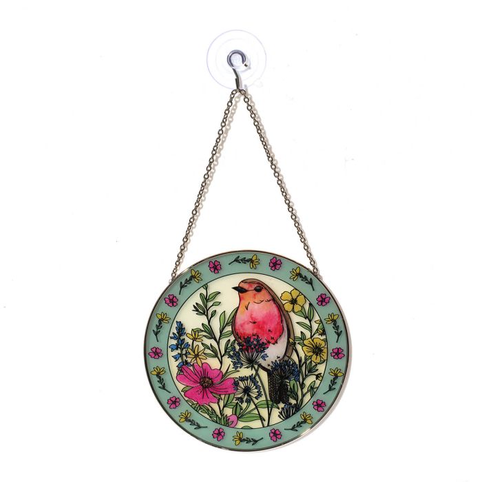 Garden Birds Robin Stained Glass Pendant Ornament Gift – Figurines and Ornaments Decorative Hanging Suncatcher