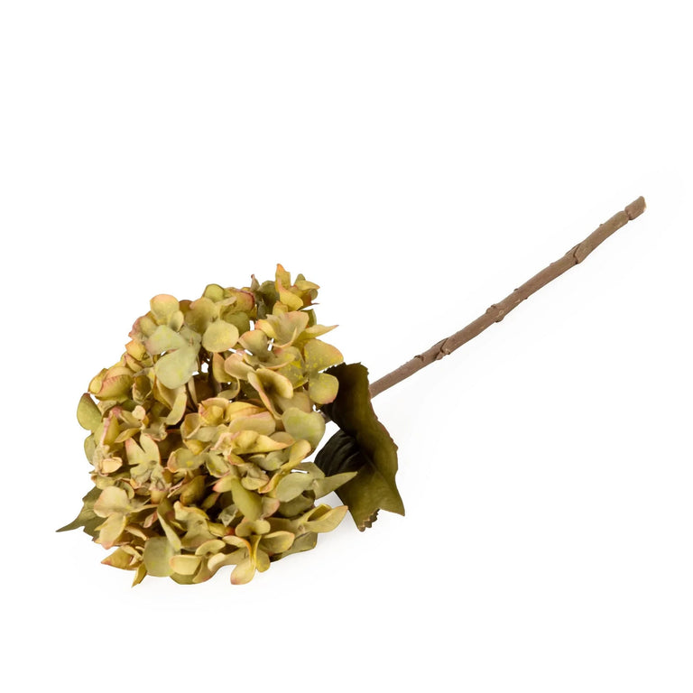 Single Hydrangea Two Tone Olive Faux Flowers Stem 46cm for Elegant Centrepieces & Home Décor