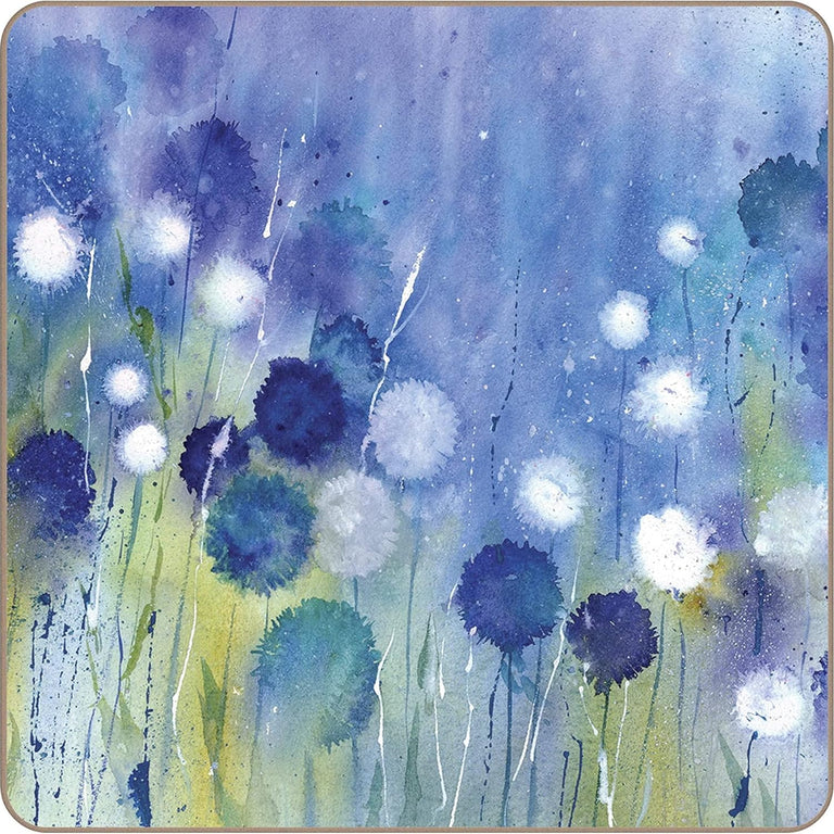 iStyle Cornflower Coasters Set of 4, Cork Backed Wooden Drink Coasters from Coasters and Placemats Collection