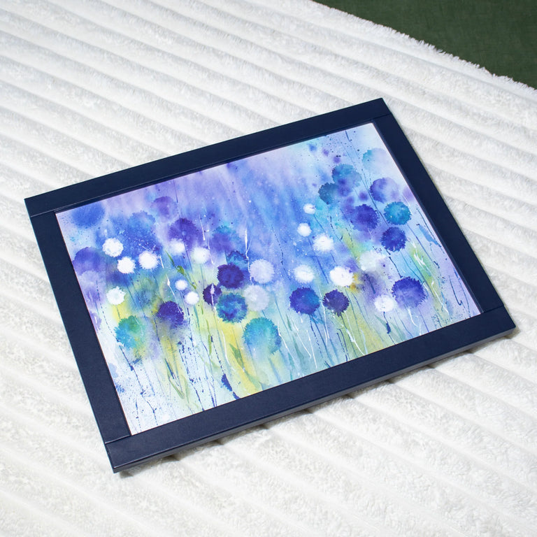 iStyle Cornflower Faux Leather Cushioned Lap Tray – Blue Padded Lap Tray for Dining & Laptop | Coasters and Placemats