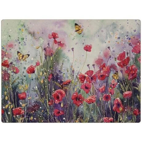 iStyle Poppy Field Placemats Set of 4 - Cork Backed Heat Resistant Table Mats | Coasters and Placemats Collection
