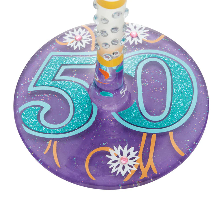 Lolita Happy 50th Birthday Wine Glass for Drinking - Hand-Painted Gift Boxed Cocktail Glass