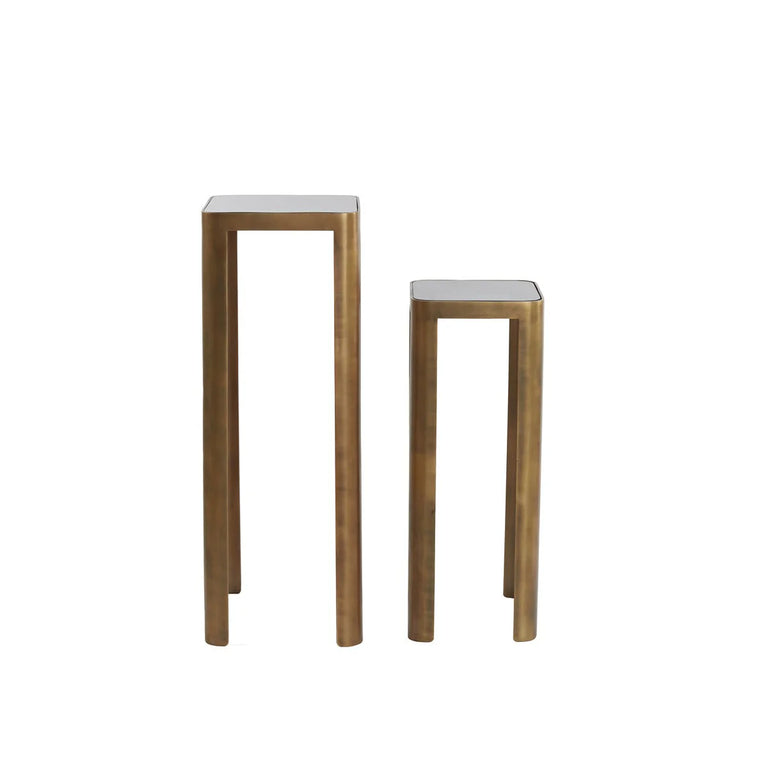 Oxe Set of 2 Pillars in Antique Bronze & Smoked Glass Decorative Display Stands for Modern Interiors