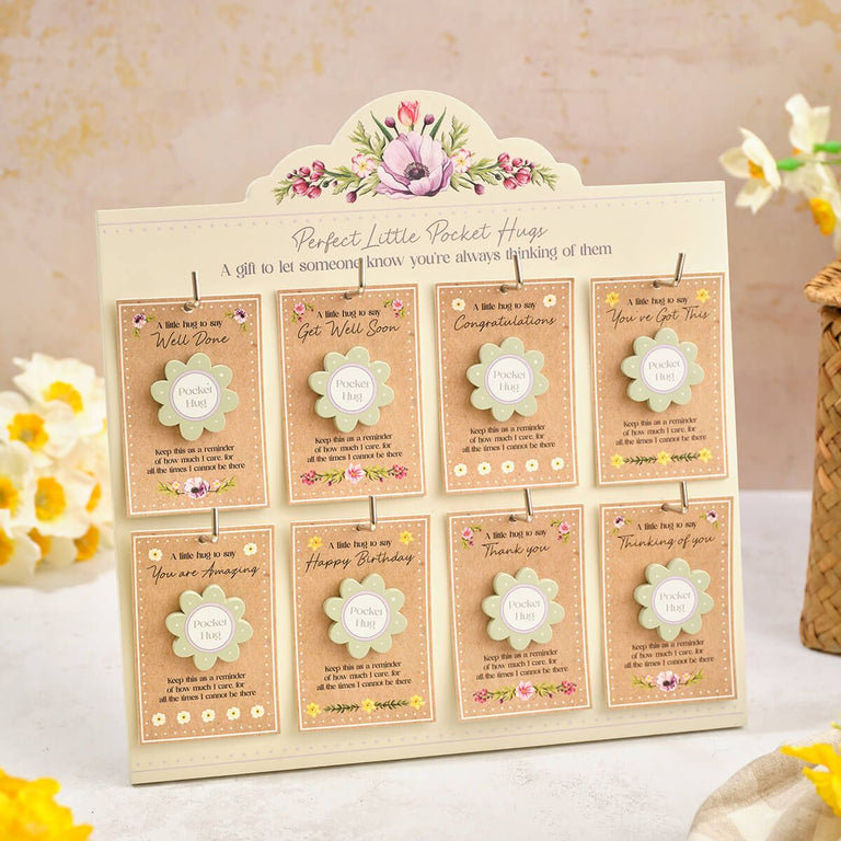 Floral Serenade Wood Flower Pocket Hug Set on Floral Cards – Assorted General Accessories Gift Display