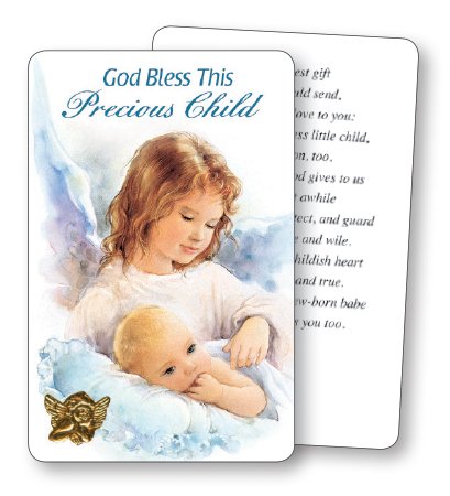 Prayer Card Guardian Angel Baby Boy with Gold Foil Medal & Prayer on Reverse | Gifts Collection