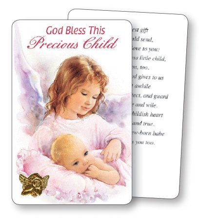 Prayer Card Guardian Angel Baby Girl with Gold Foil Medal & Prayer on Reverse | Gifts Collection