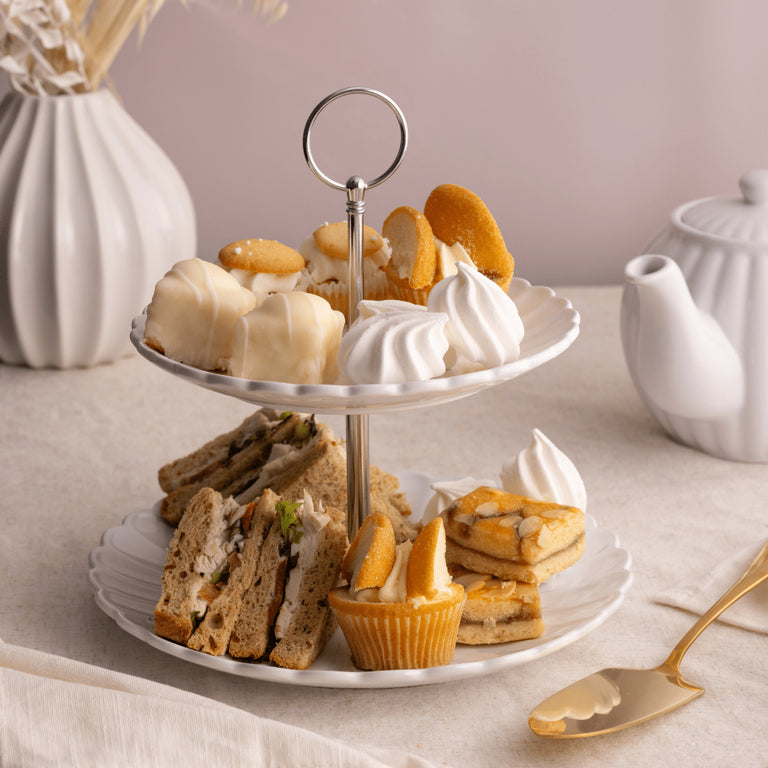 Price & Kensington Luxe 2 Tier Cake Stand White Stoneware Serveware for Afternoon Tea & Desserts