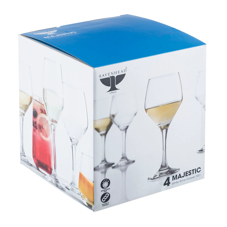 Ravenhead Majestic Set of 4 White Wine Glasses 30cl – Elegant Stemmed Glassware for White & Rosé Wine