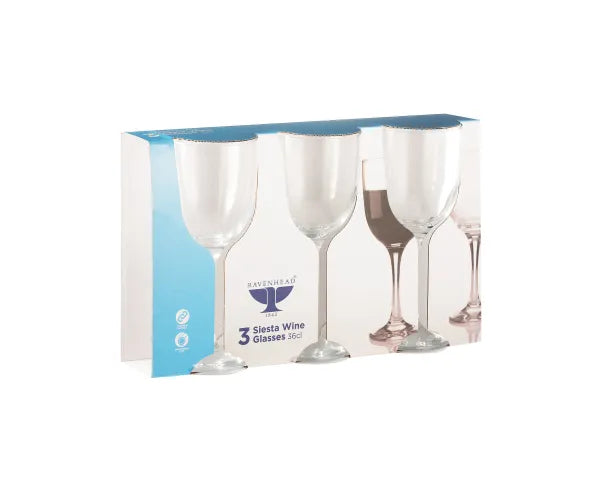 Ravenhead Essentials Siesta Sleeve Set Of 3 Wine Glasses – Art Deco Cut Glassware for Everyday & Entertaining