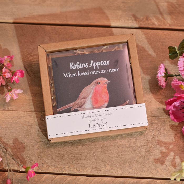 Robin Slate Coaster with Gift Box – Memorial Bird Drink Coaster for Home Décor & Gifts