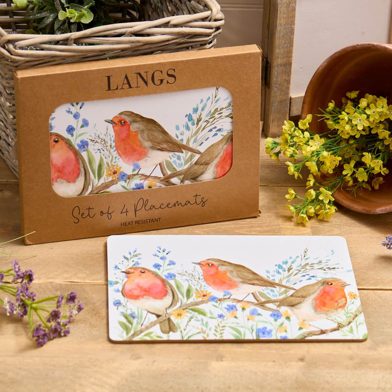 Robin Forget Me Not Placemats Set of 4 Heat Resistant Wood Dining Table Mats Floral Design