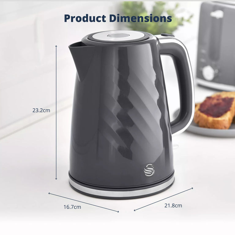 Swan Windsor Cordless Kettle Grey 1.7L Rapid Boil 3kW Textured Finish Kitchen Appliance
