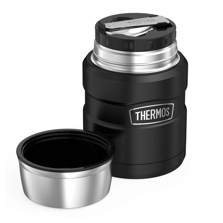 Thermos Stainless Steel Food Flask with Spoon 470ml Black Insulated Food Container