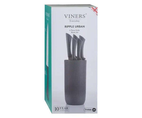 Viners Urban Ripple 5 Pce Knife Set with Knife Block – Stainless Steel Kitchen Knives