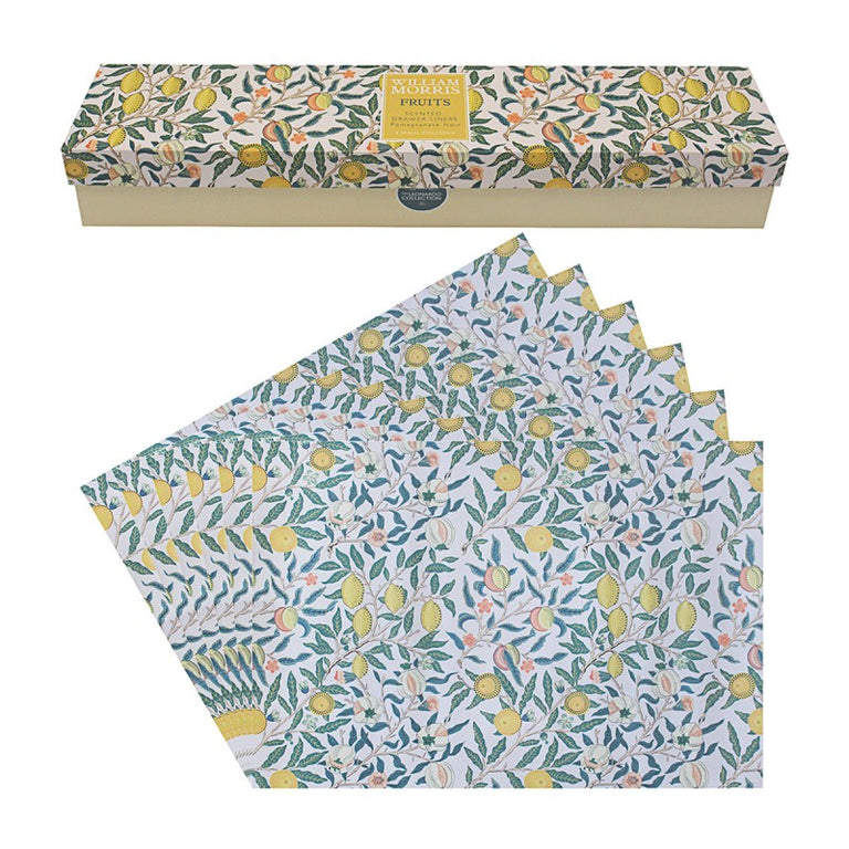 William Morris Scented Drawer Liners Fruits Design with Fresh Linen Fragrance – 6 Decorative Sheets