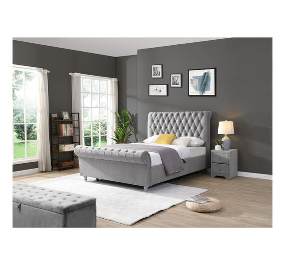 Carla Ottoman King Size Bed in Silver