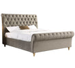 Elegant mink double bed frame with fine velvet upholstery and button-back detail