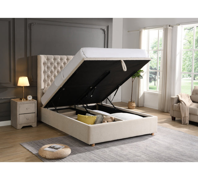 Hanna Ottoman King Size Bed Beige