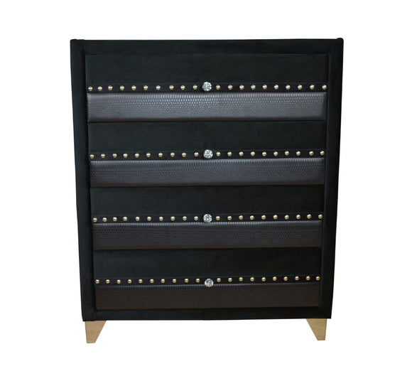 Elegant Black Chest of Drawers with Crystal Handles