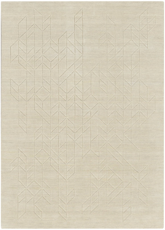 Handmade ivory rug with heathered ground