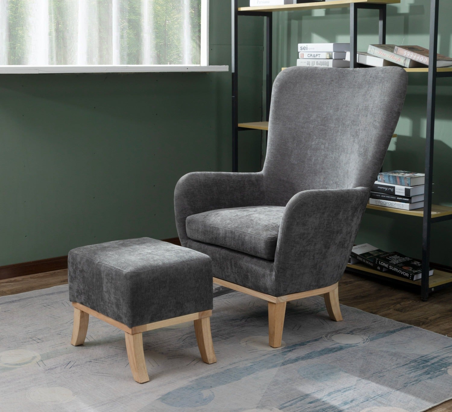 Grey wingback deals chair and footstool