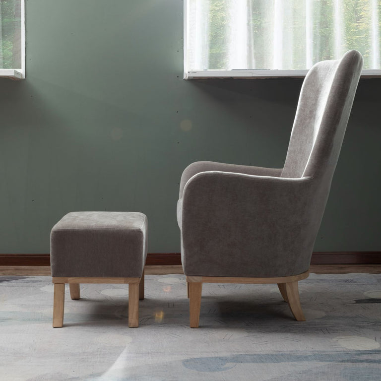Ashen Chair and Footstool Light Grey