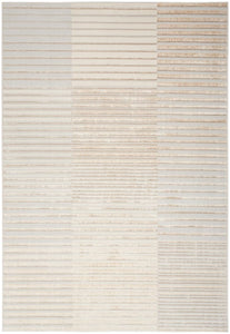 Beige and silver striped rug with metallic shimmer