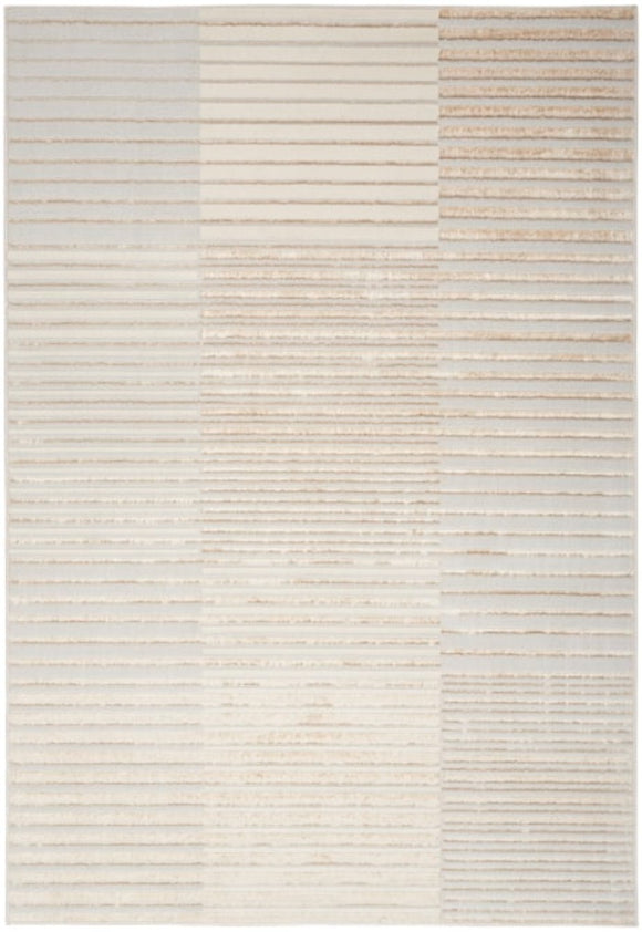 Beige and silver striped rug with metallic shimmer