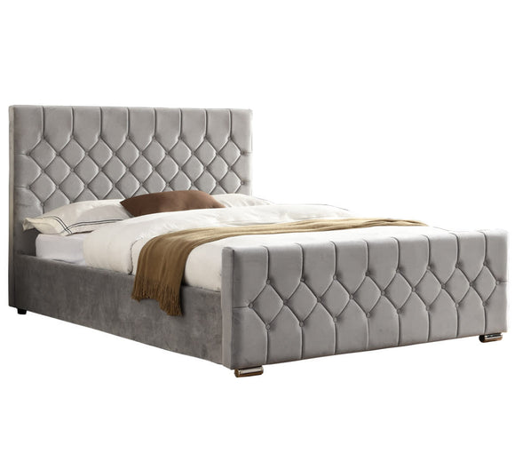 Double Bed in Luxurious Fabric with Diamond Pattern