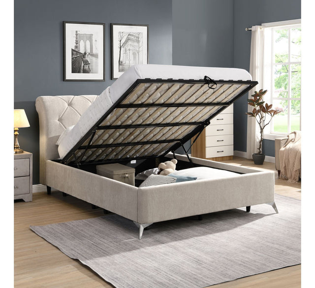Evan Double Ottoman Bed Beige