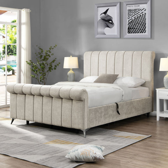 Experience Comfort and Functionality with the Klye Double Bed in Beige.