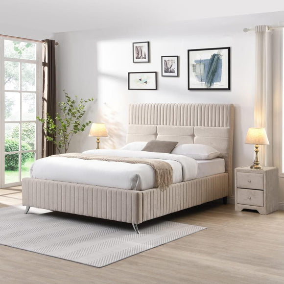Cream Velvet Double Bed - Foys Furniture