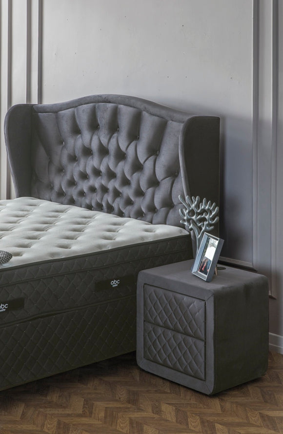 Sophie Bedside Table with a grey velvet finish