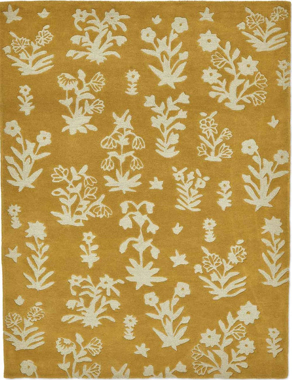 Enhance your living room with the opulent charm of the Woodland Glade Rug in gold