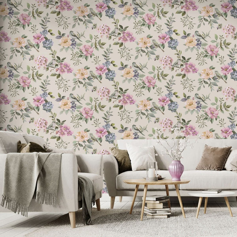 Holden Bird Garden Wallpaper Beige Multi – Floral Bird Pattern Lighting Collection Wallpaper for Bedrooms, Living Rooms & Offices