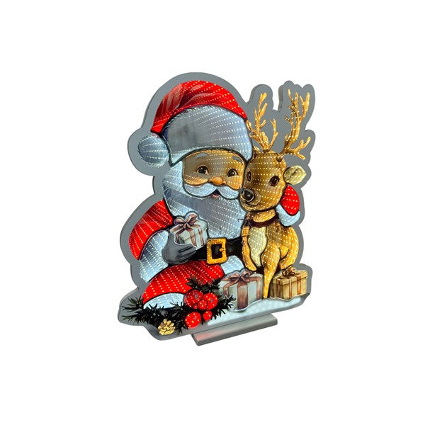 LED Infinity Mirror Santa & Reindeer Decoration 40cm