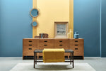 Carys No.148 by Little Greene, room setting with Air Force Blue No.260 and Light Gold No.53