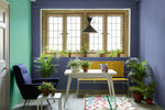 Pale Lupin No.278 by Little Greene, room setting with Green Verditer No.92